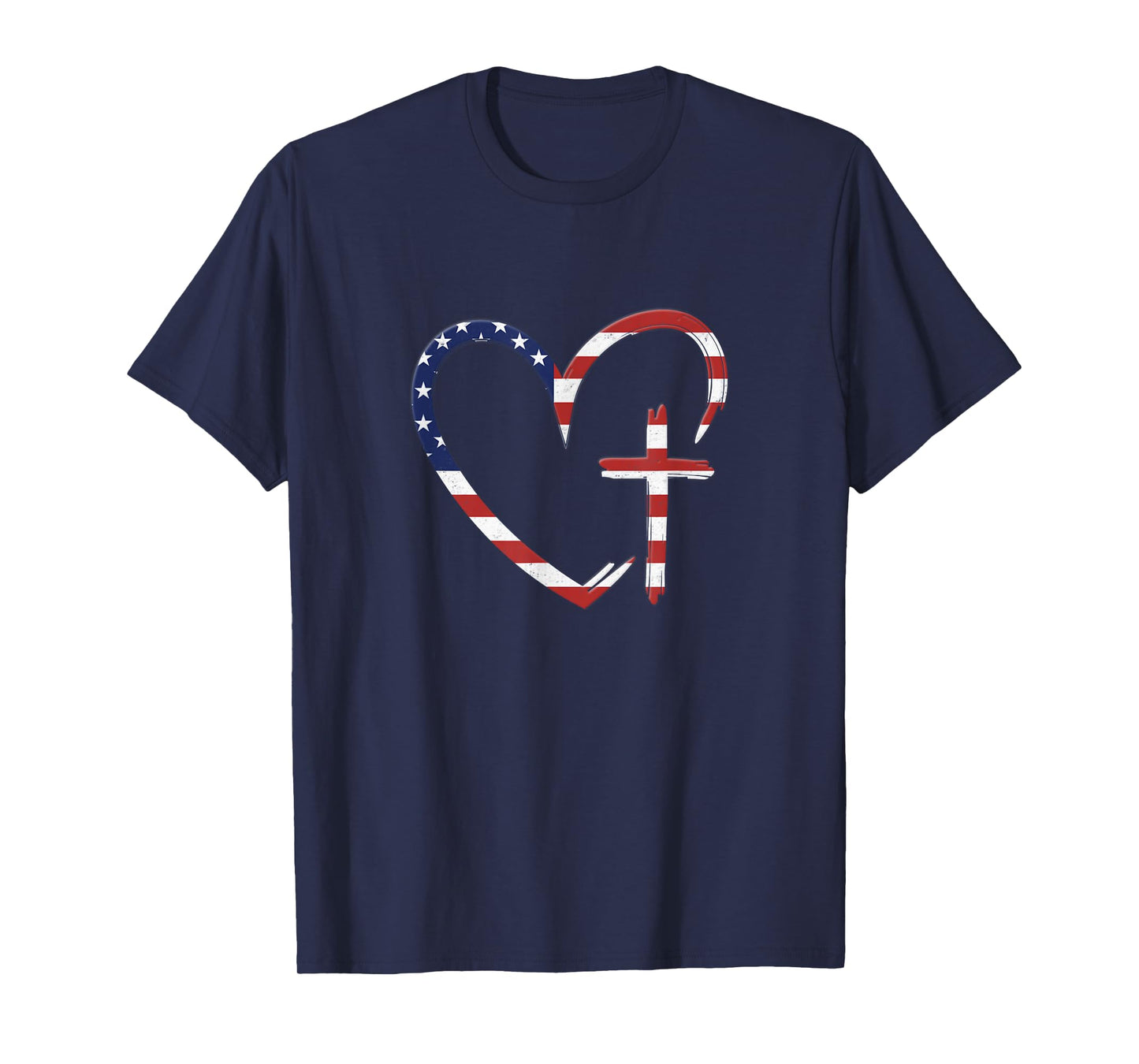 American Flag Jesus Love Heart Patriotic USA Cross T-Shirt