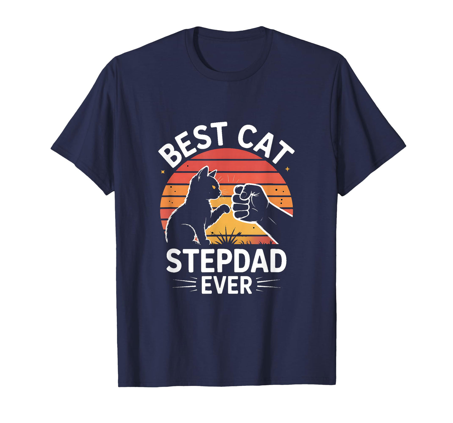 Best Cat Stepdad Ever Retro Sunset Fist Bump T-Shirt