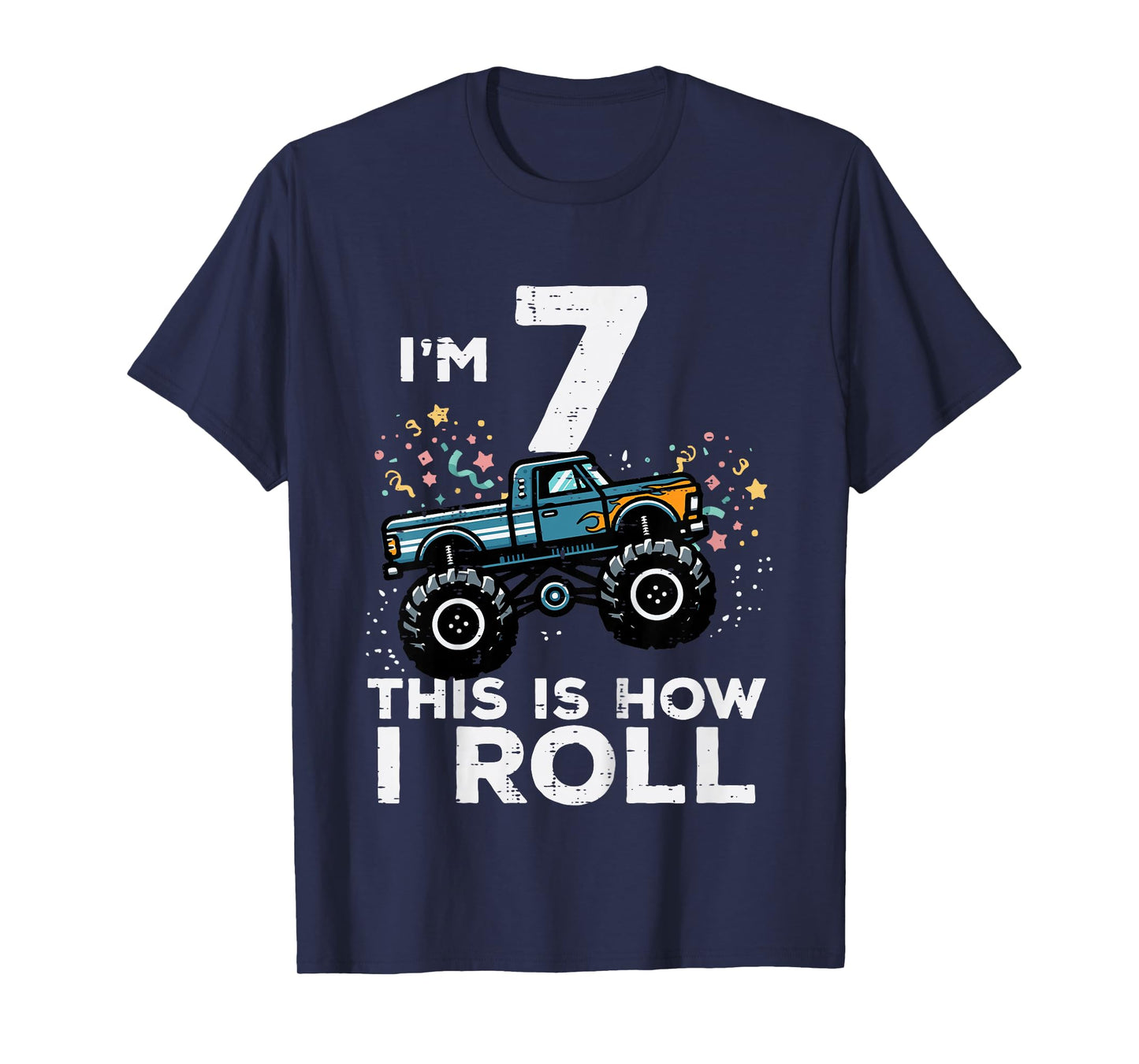 Kids Im 7 Years Old Monster Truck 7th Birthday Boys Kids T-Shirt
