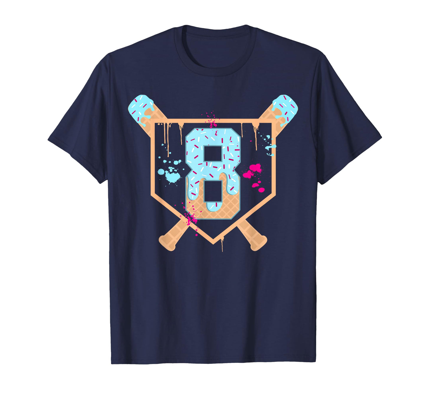 Baseball 8 Year Old Ice Cream Drip 8th Birthday Boy Number 8 T-Shirt