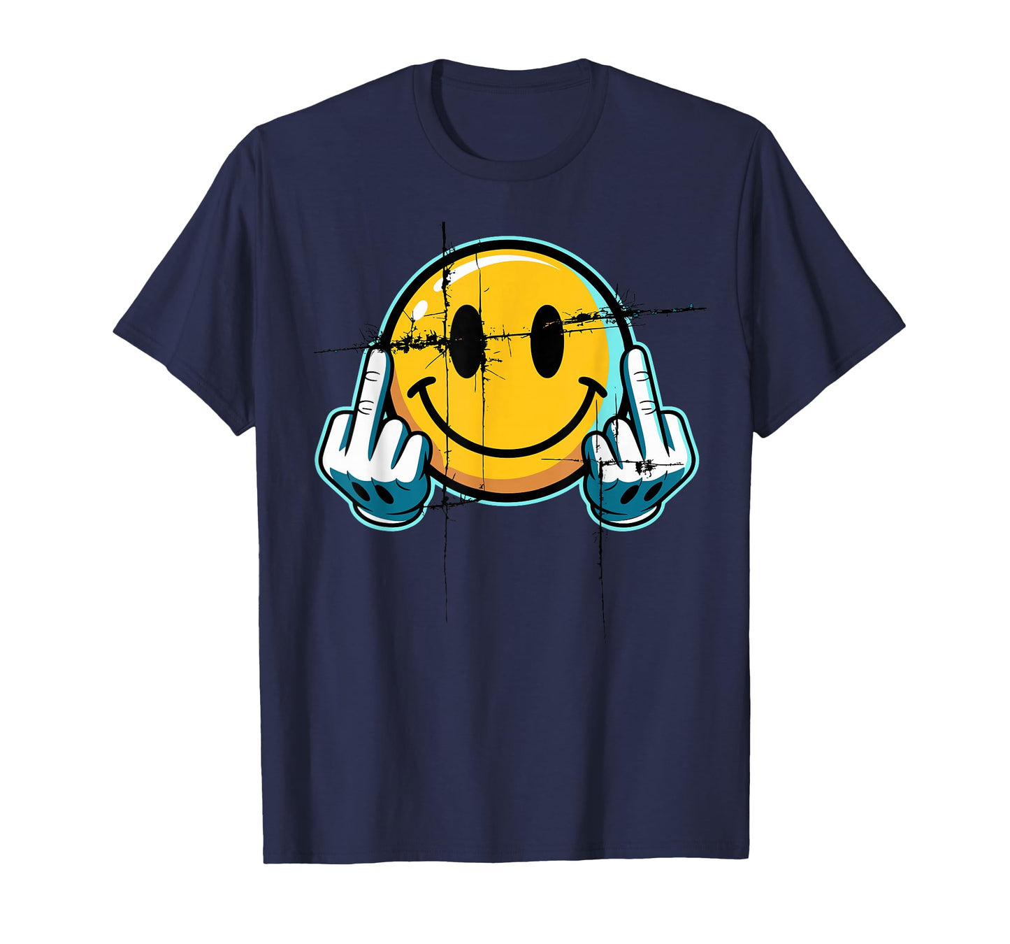 Retro Vintage Smile Face Funny Middle Finger Graphic T-Shirt