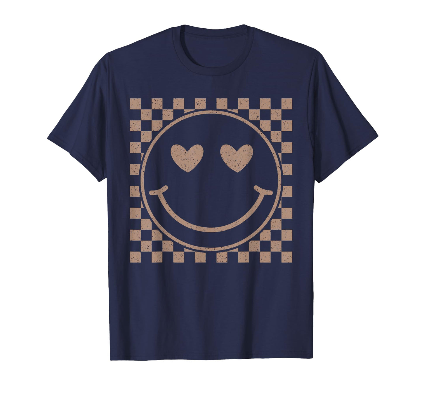 Retro Happy Face Checkered Pattern Smile Face Trendy T-Shirt