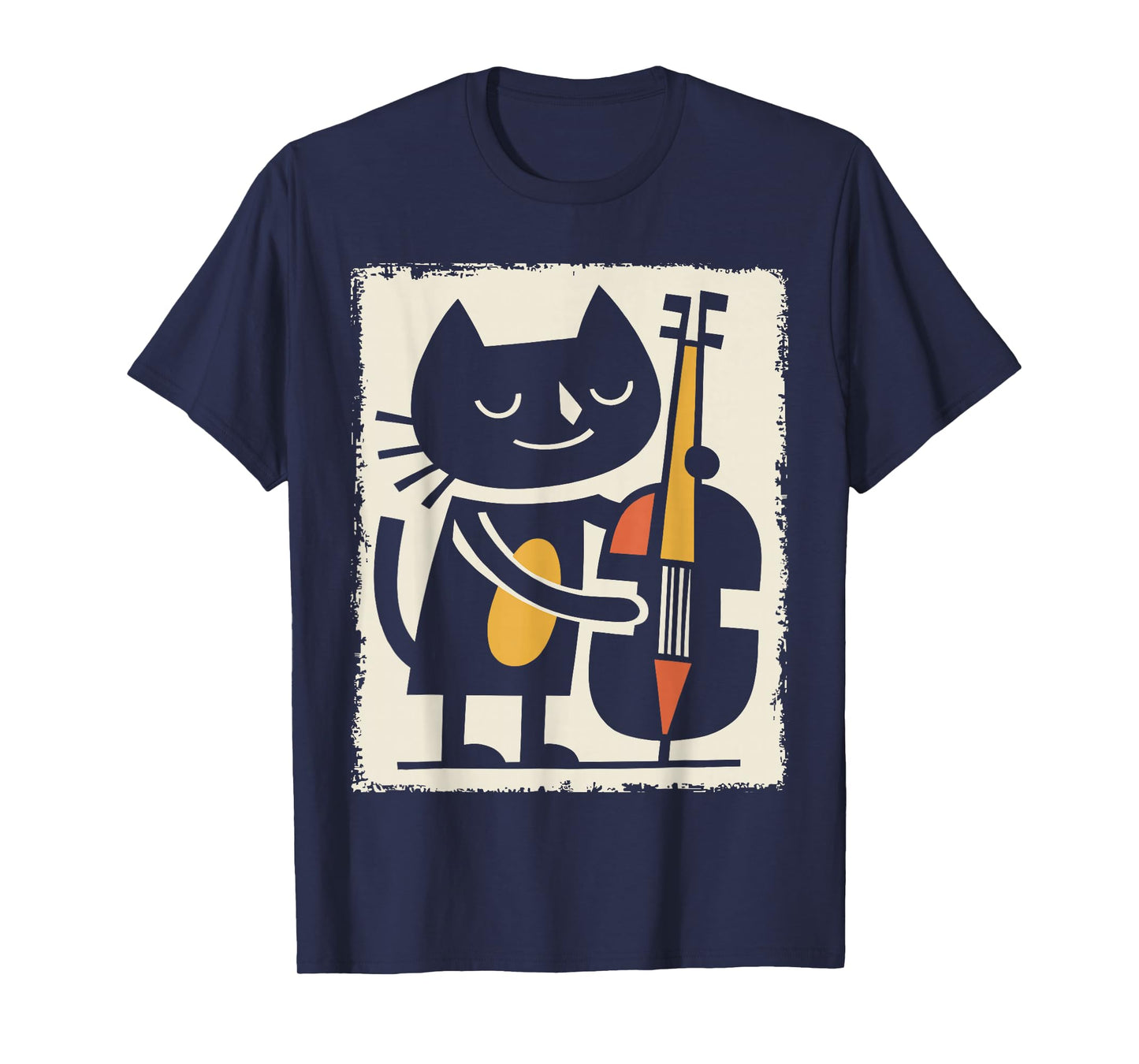 Retro Cat Upright Bass Illustration Jazz Cartoon Art T-Shirt