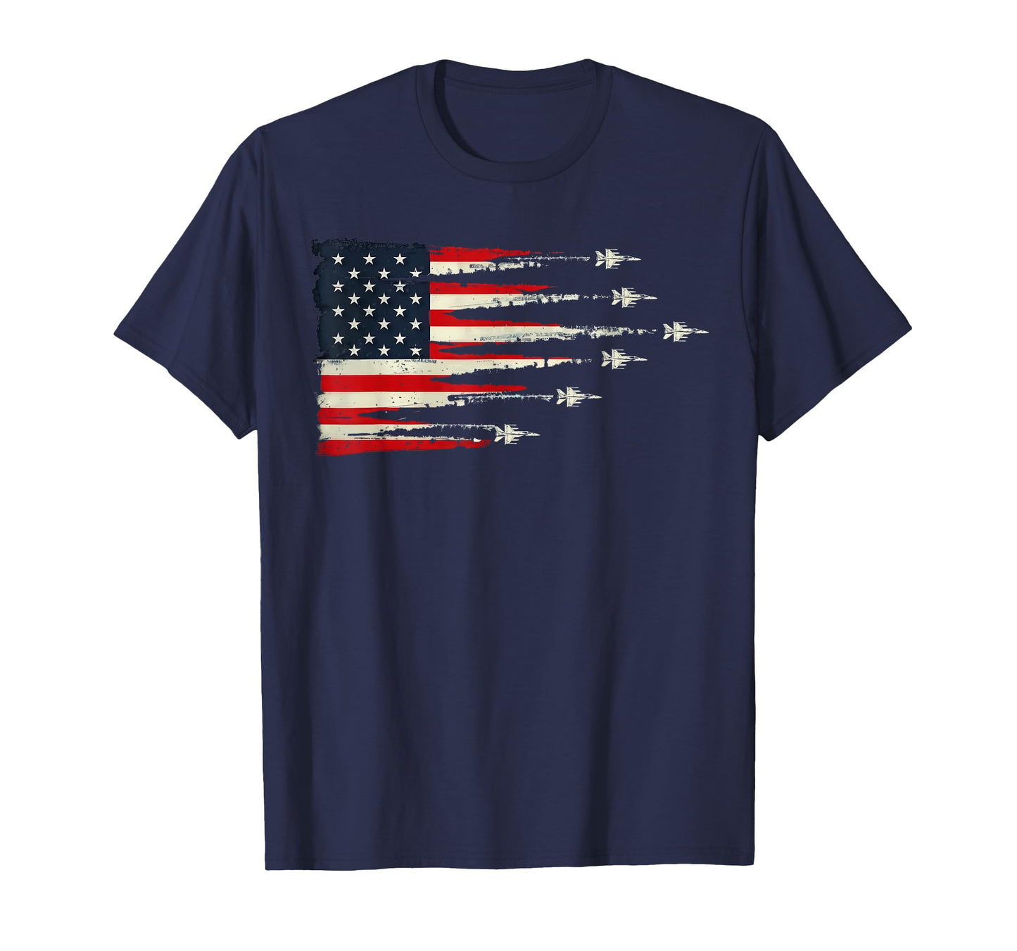 Patriotic Red White Blue USA Flag Fighter Jets 4th of July T-Shirt for Women Men