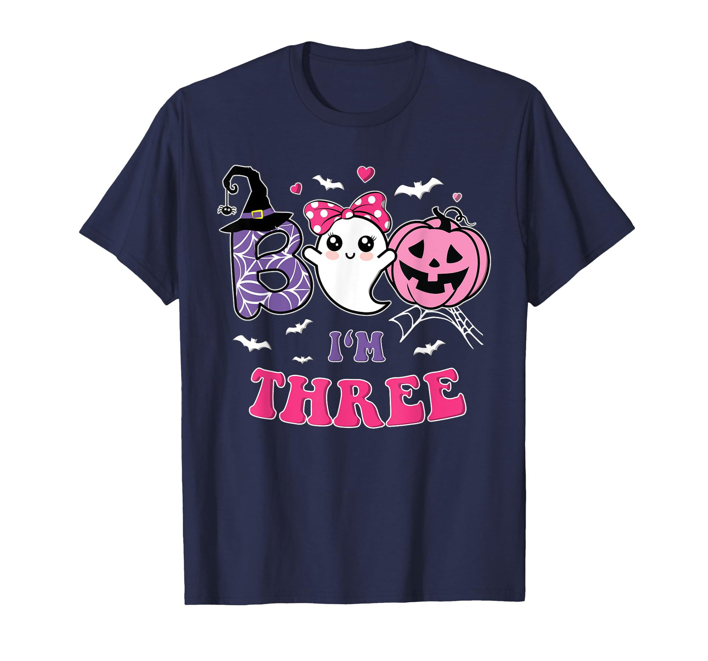 Groovy Halloween Ghost Boo I'm Three Year 3rd Birthday Girl T-Shirt