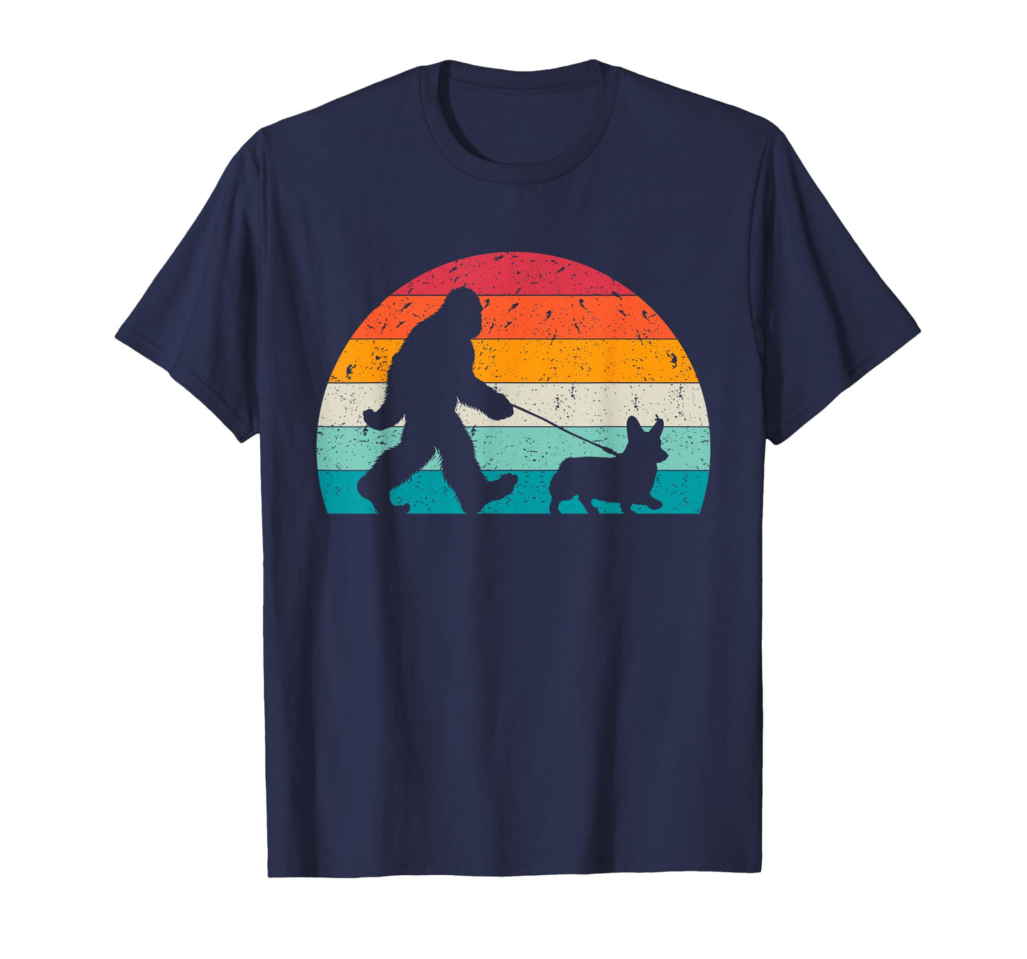 Bigfoot Walking a Dog Funny Corgi Lovers Dog Dad T-Shirt for Men Women Kids