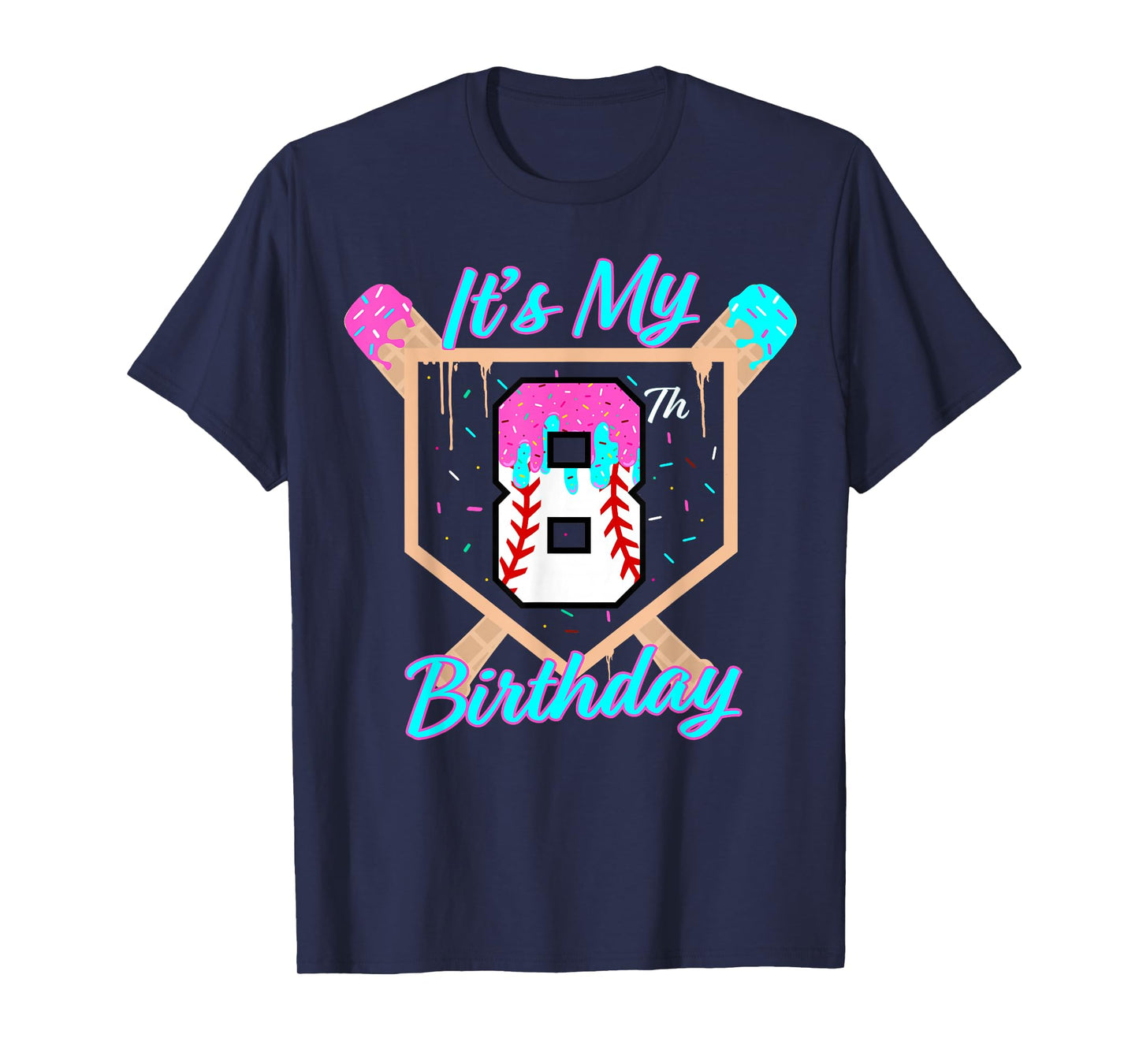Baseball 8 Year Old Ice Cream Drip 8th Birthday Boy Number 8 T-Shirt