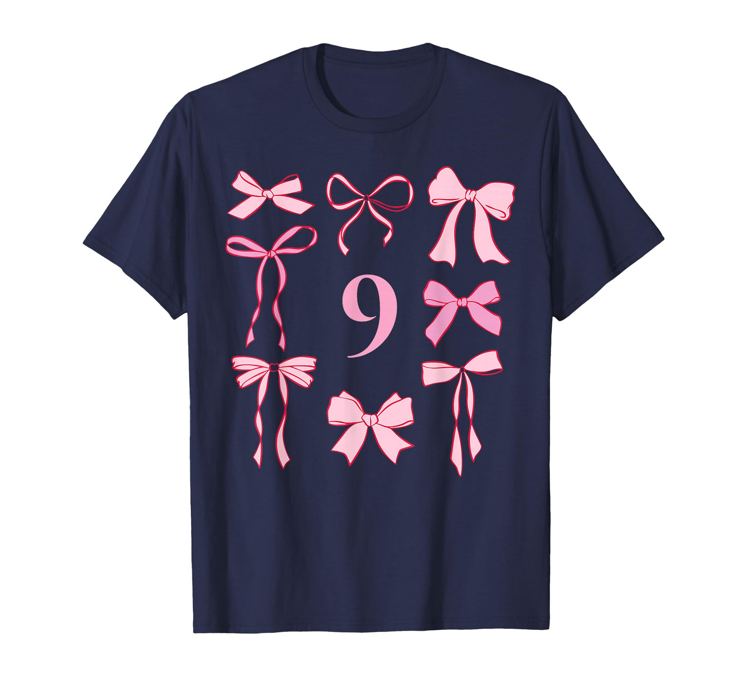 Hello Nine Coquette Preppy Pink Bow 9th Ninth Birthday Girl T-Shirt