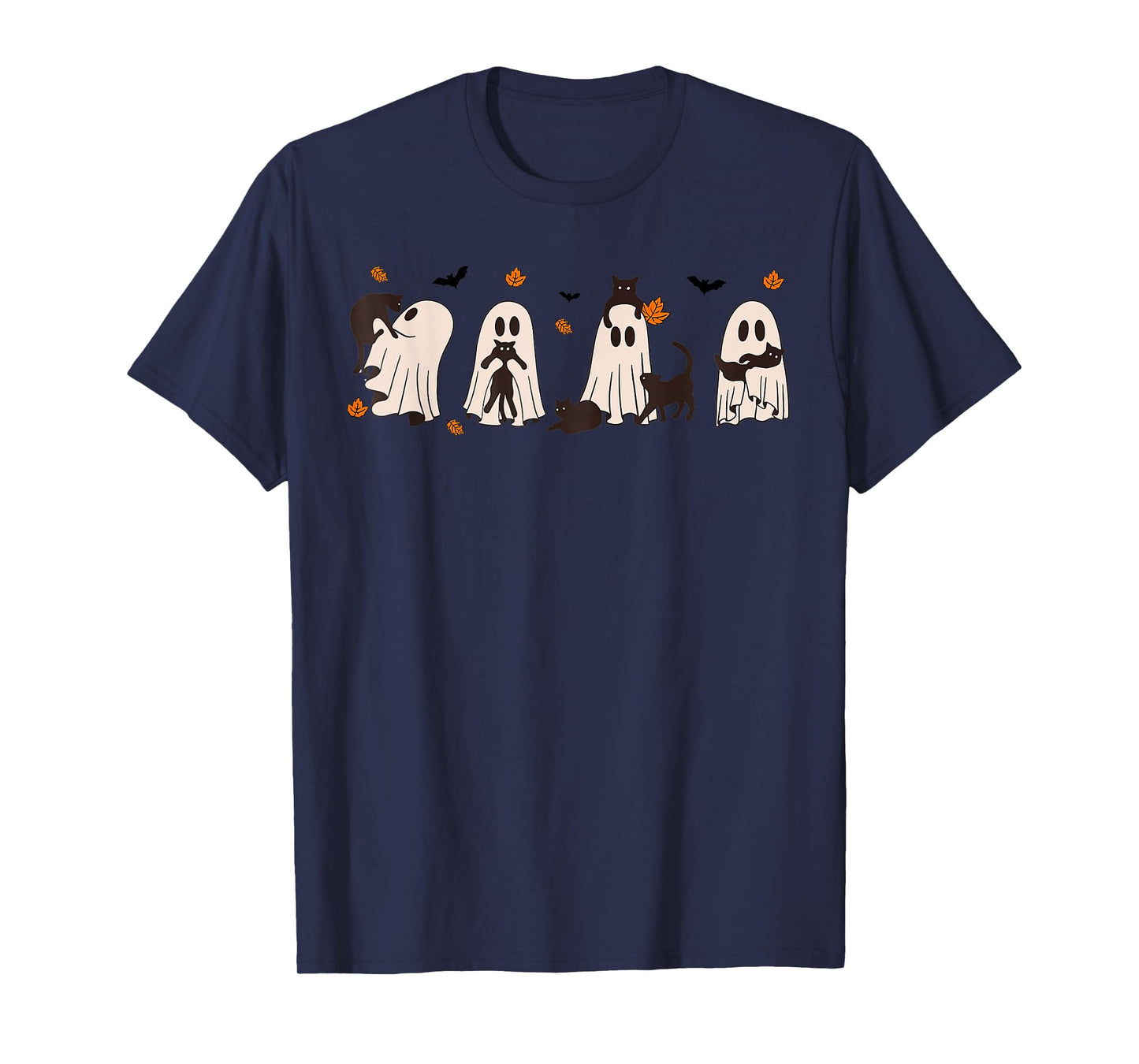 Black Cats in Cute Ghost Cat Halloween T-Shirt