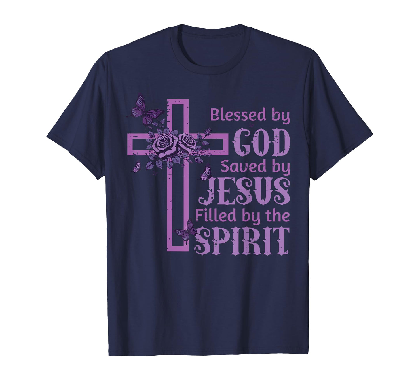 Blessed By God Loved Jesus Filled Spirit Christian Women Kid T-Shirt