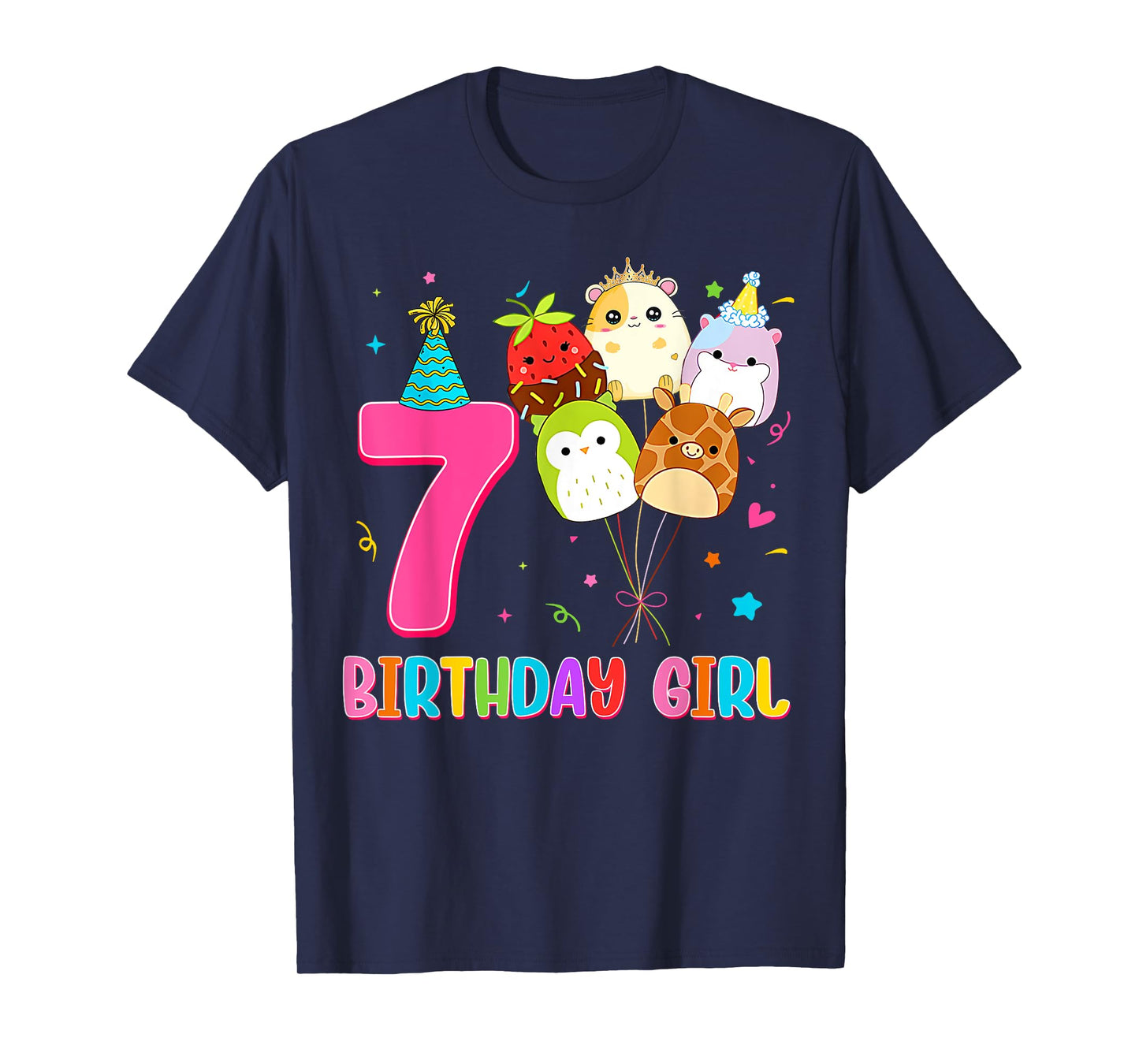 Birthday Girl Squish Squad 7 Years Old Cute 7th Birthday T-Shirt