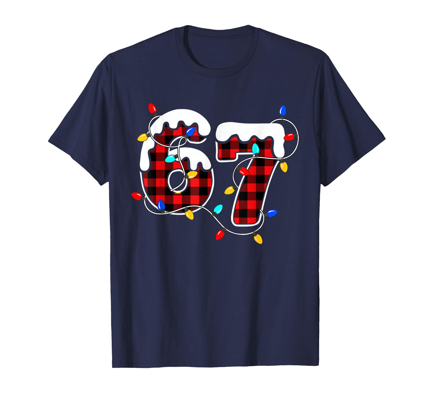 67 Christmas Red Plaid 6 7 Six Seven Boys Christmas Pajamas T-Shirt