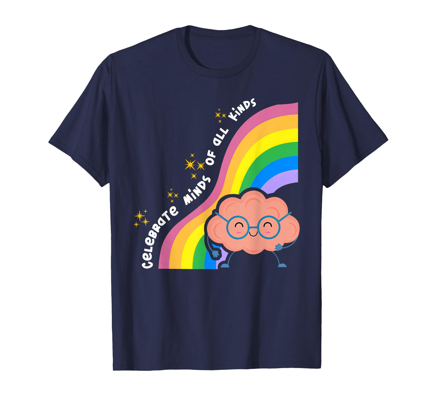 Celebrate Minds of All Kinds Rainbow Brain Neurodivergent T-Shirt