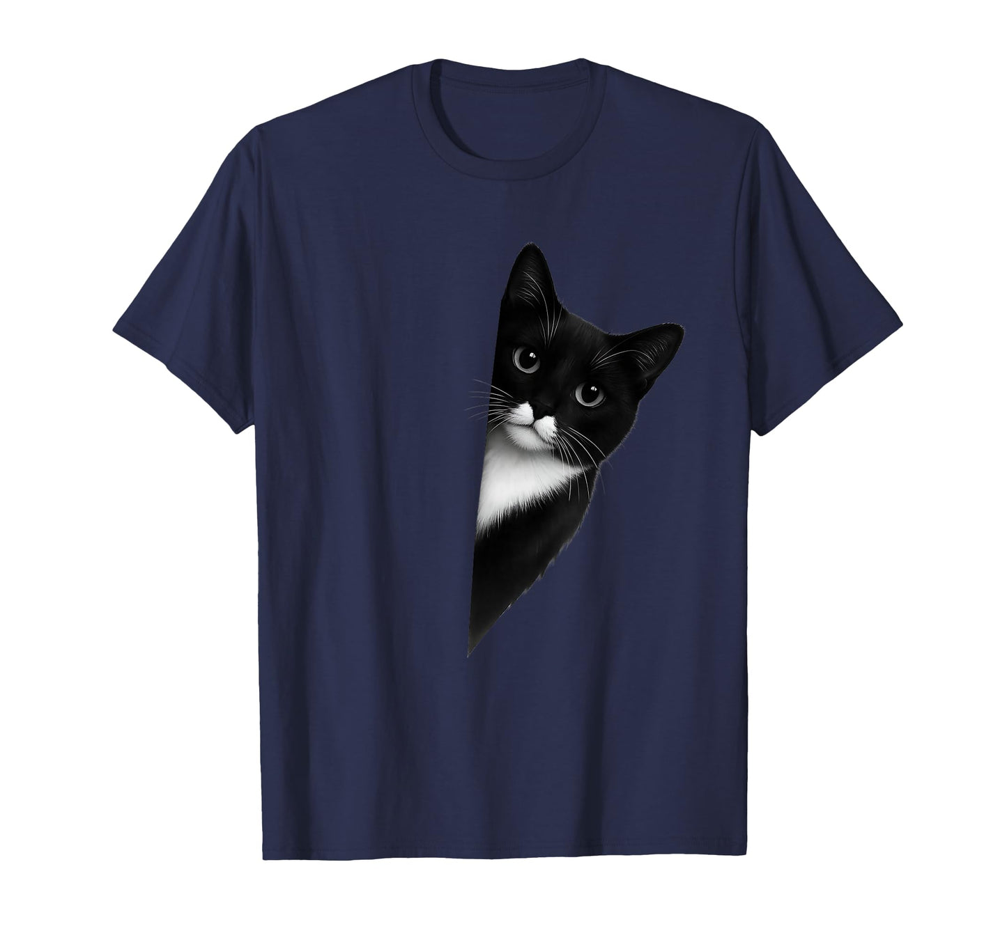 Peeking Tuxedo Cat Funny Artwork T-Shirt