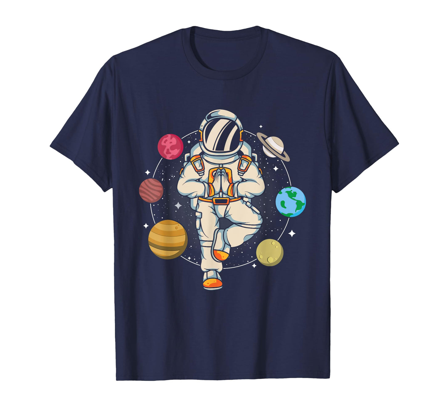 Meditating Astronaut Planets Universe Zen Yoga Astronomy T-Shirt