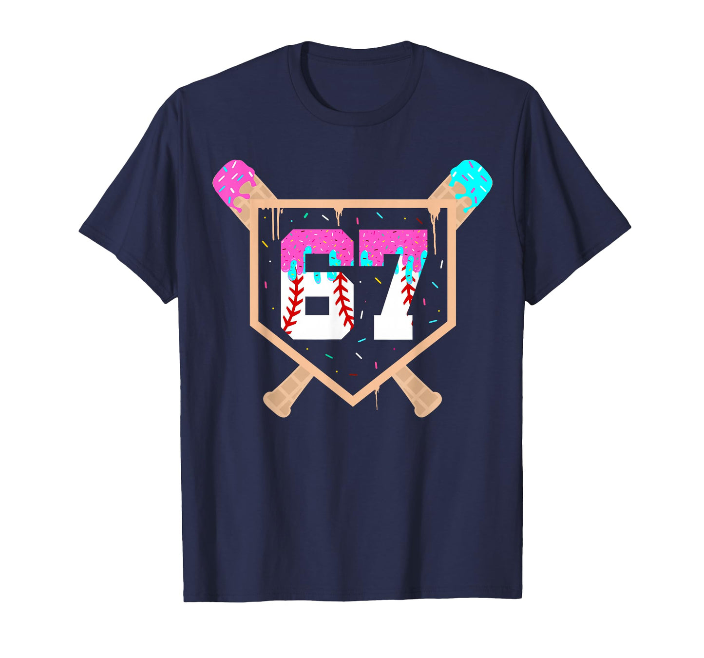 Baseball Ice Cream Drip Number 67 Player 67th Birthday T-Shirt