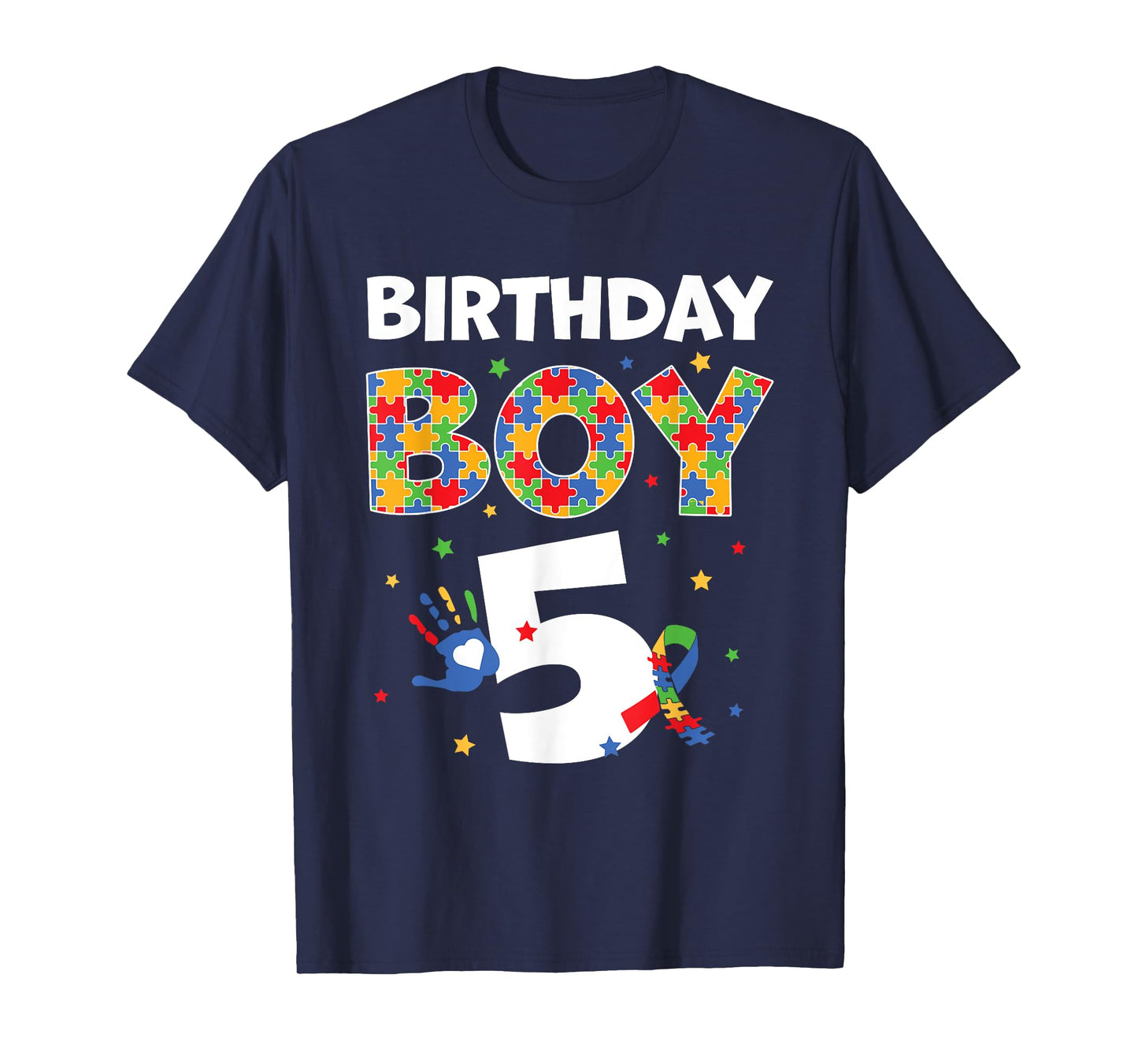 The 5th Birthday Boy Autism Awareness Puzzle Piece T-Shirt