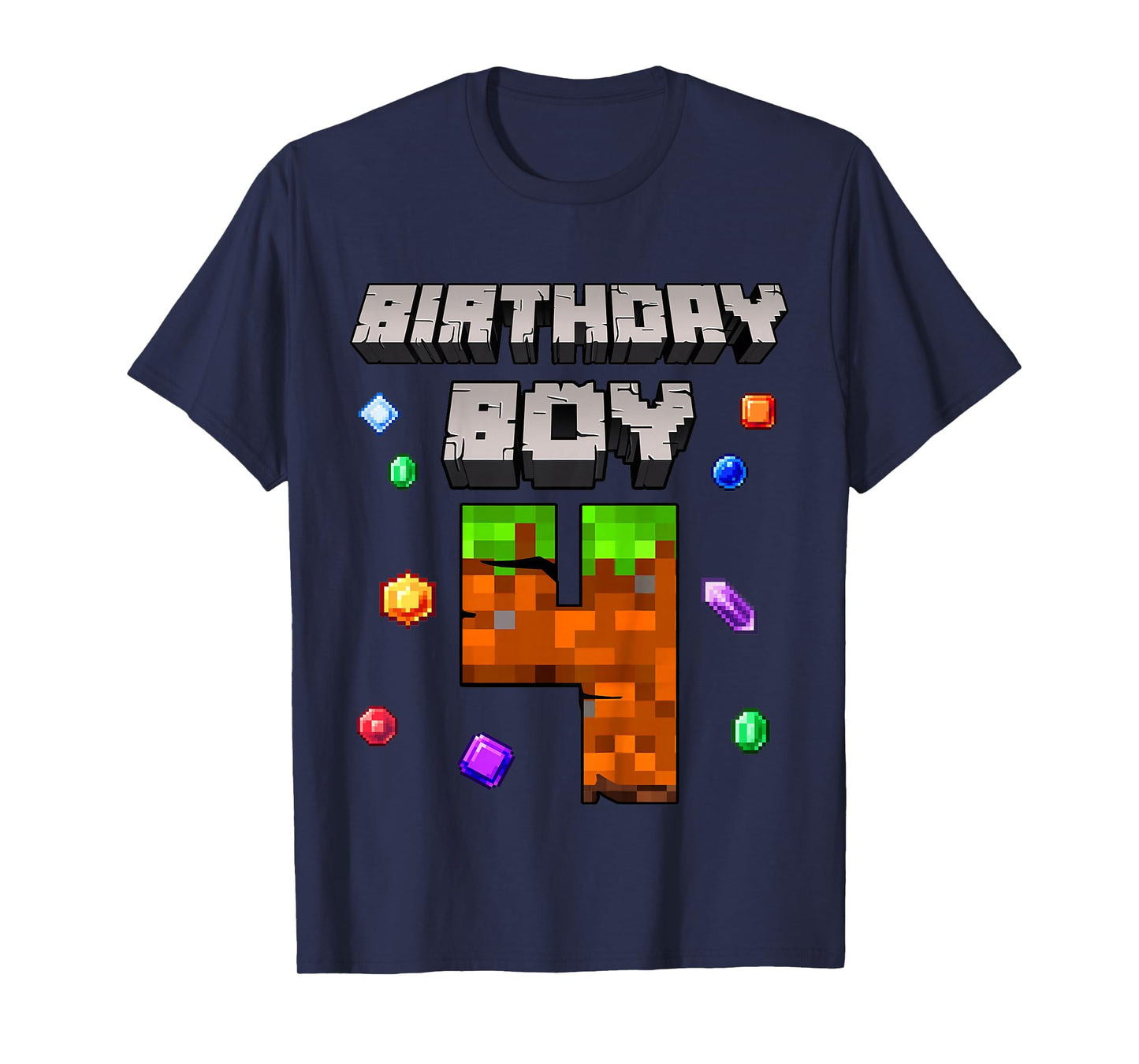 Kids 4th Birthday Boy 4 Video Gamer Pixel Number Four Bday Party T-Shirt