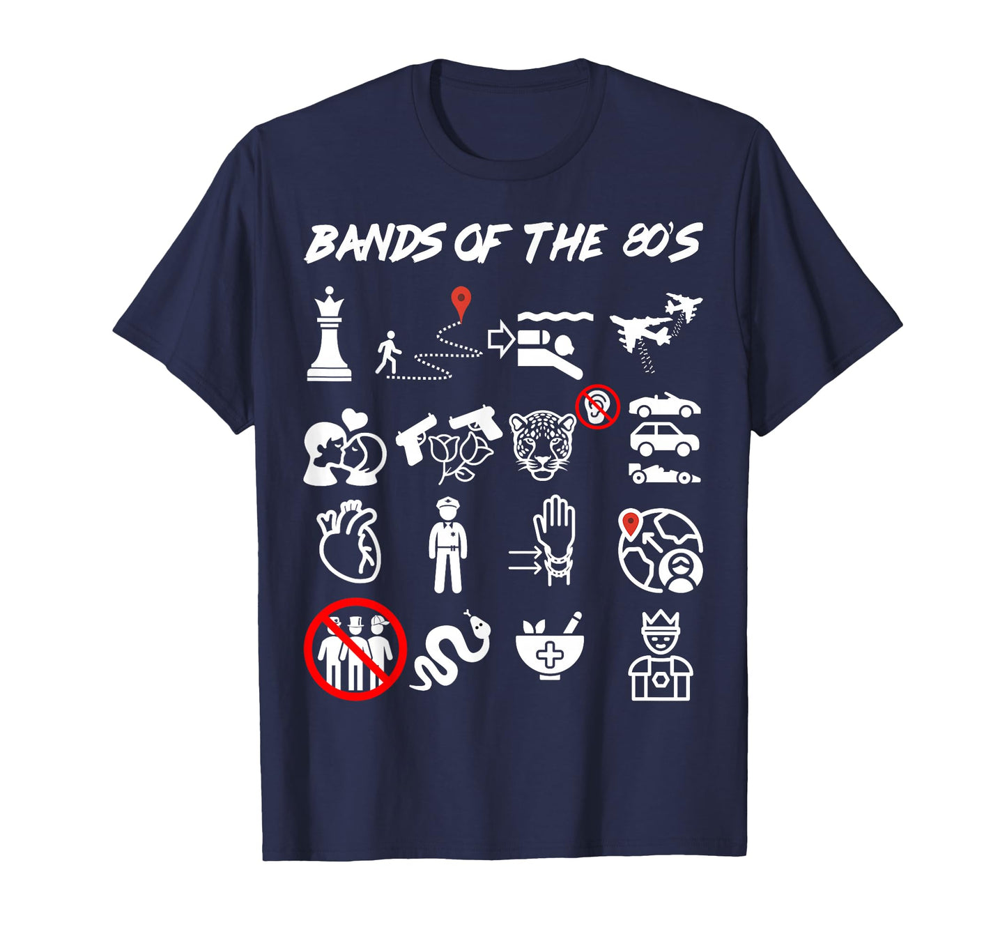 Funny Nerdy Iconic Pop Rock Bands of the 80s White T-Shirt