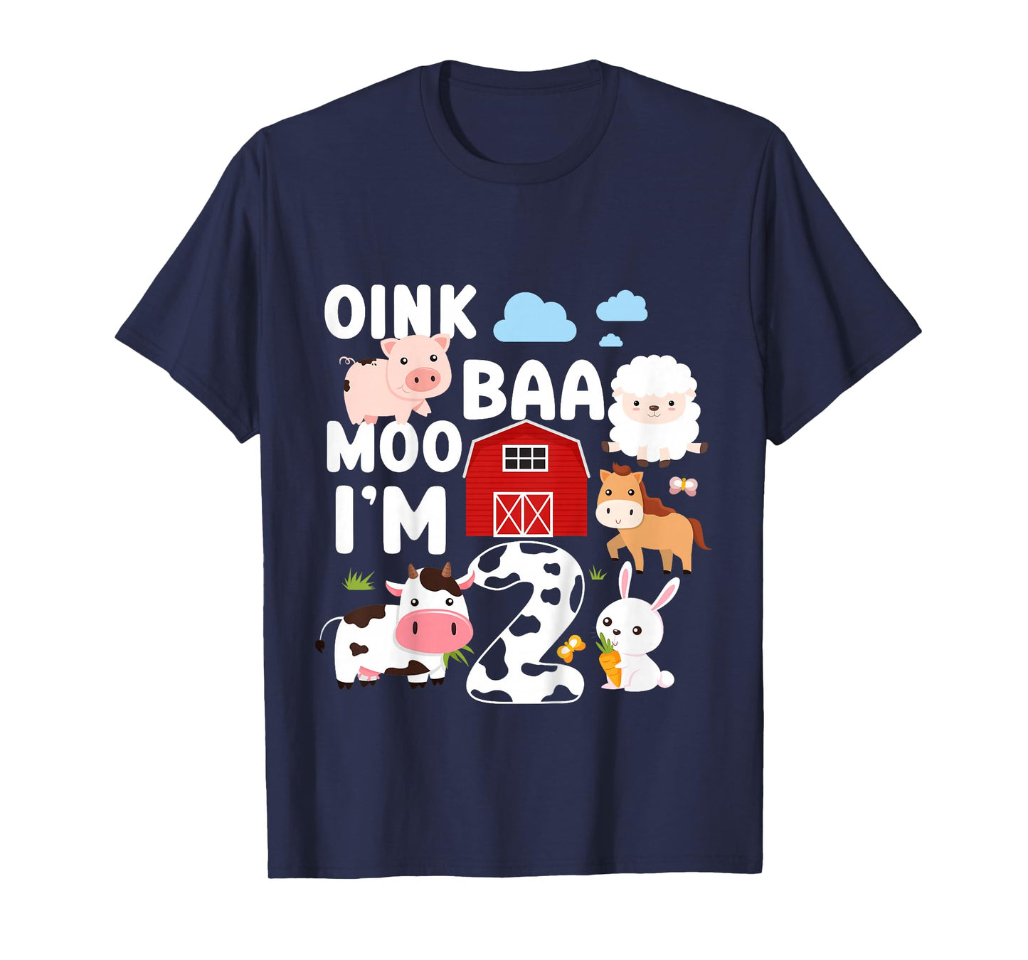 Oink Baa Moo I'm 2 Farm Animals 2nd Birthday T-Shirt