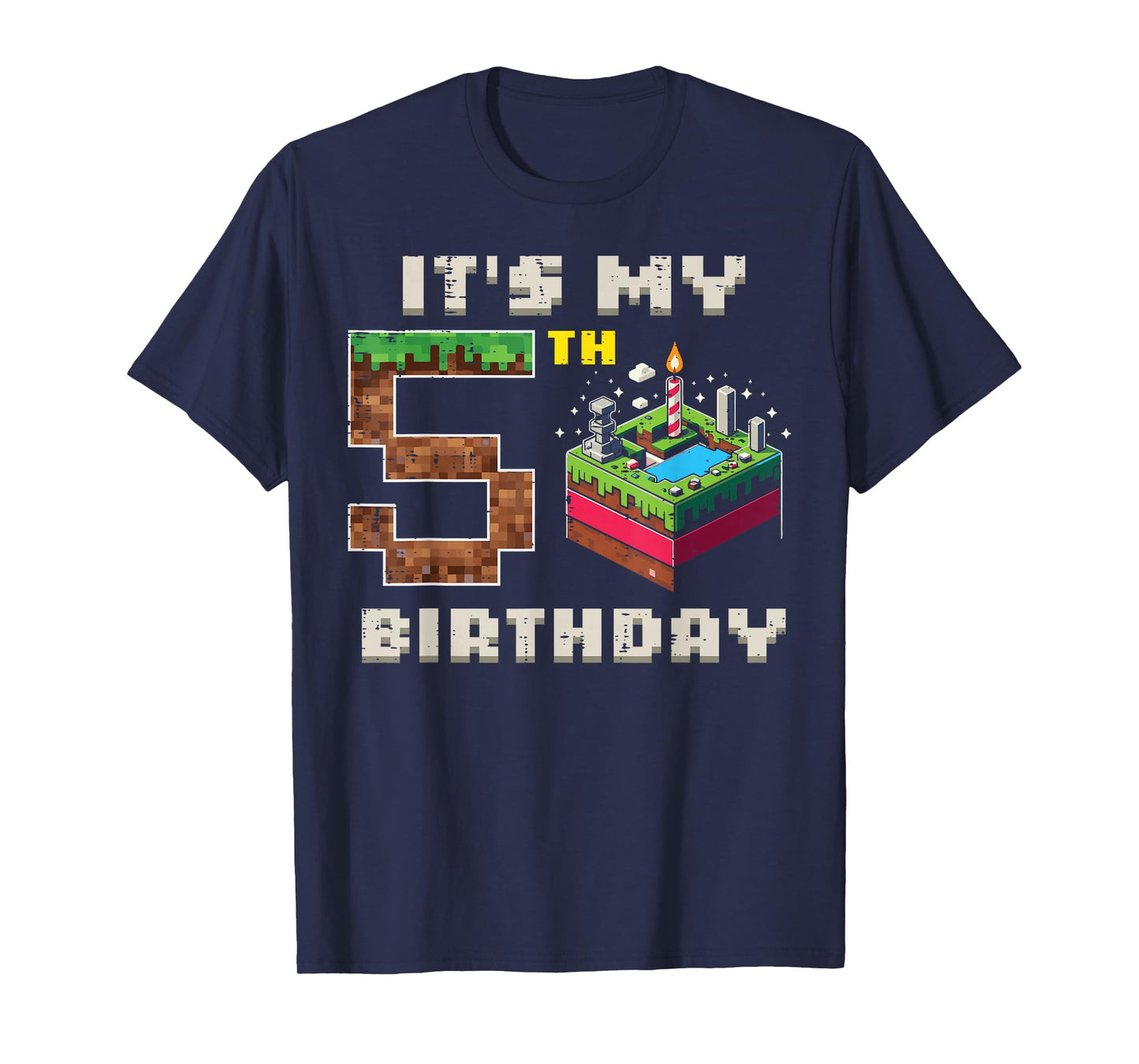 My 5th Birthday Pixel Game 5 Cake Video Gamer Boys Kid Youth T-Shirt