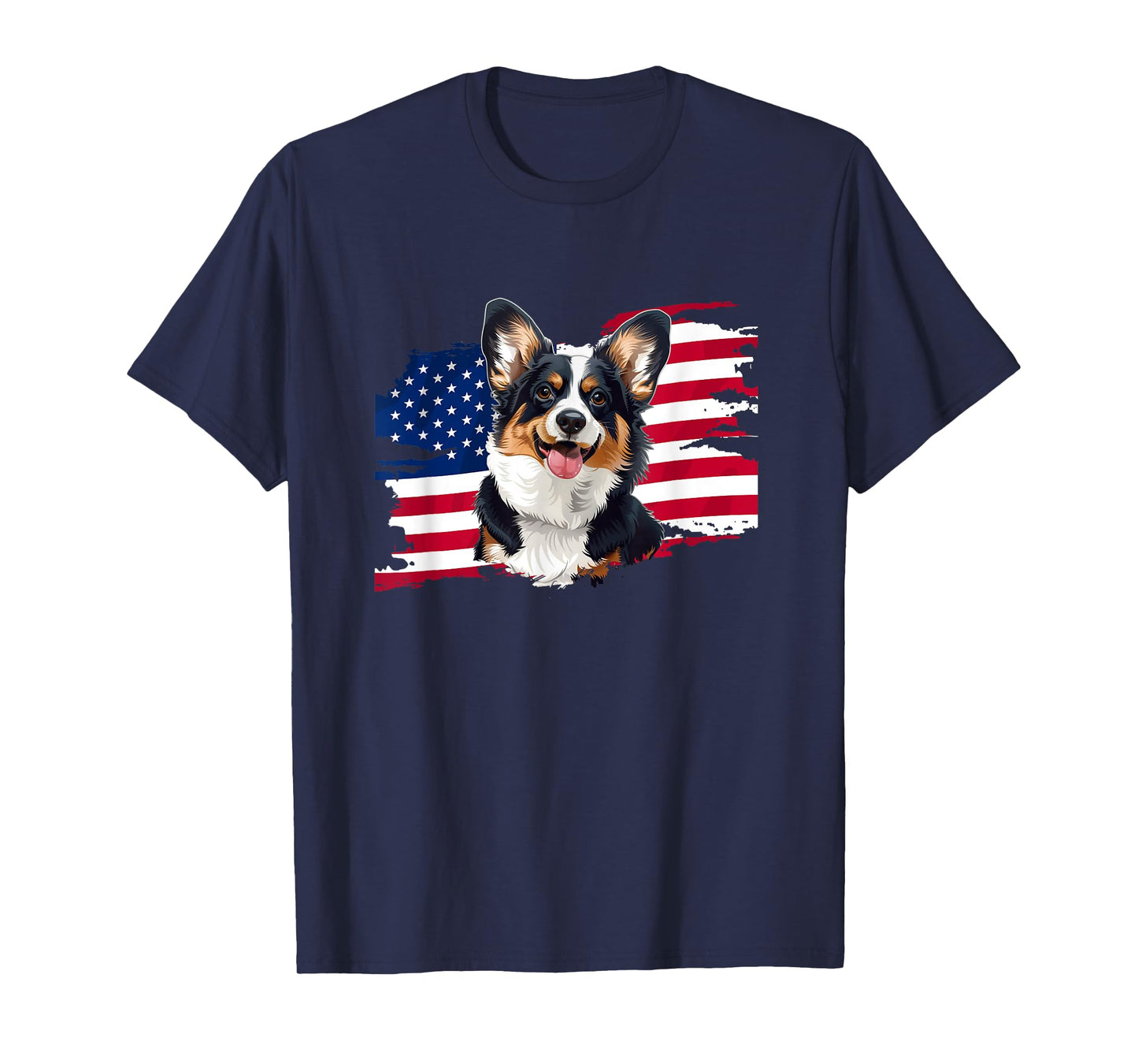 American USA Flag 4th July Fourth Black Tricolor Corgi Lover Women Kids Men T-Shirt