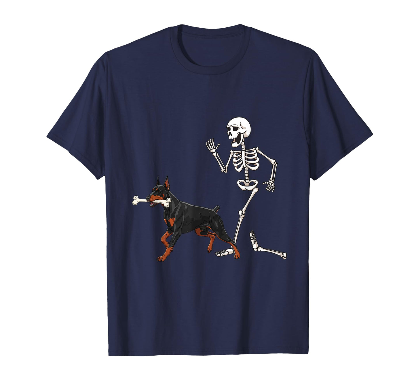 Funny Halloween Doberman Pinscher and Skeleton T-Shirt
