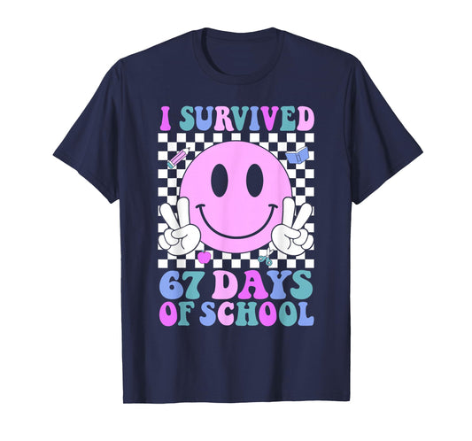 I Survived 67 Days of School Retro Smile 6 7 Meme Six Seven T-Shirt