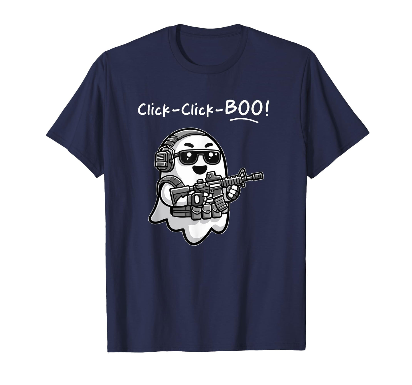 Funny Tactical Ghost Click Click Boo Halloween Veteran Party T-Shirt