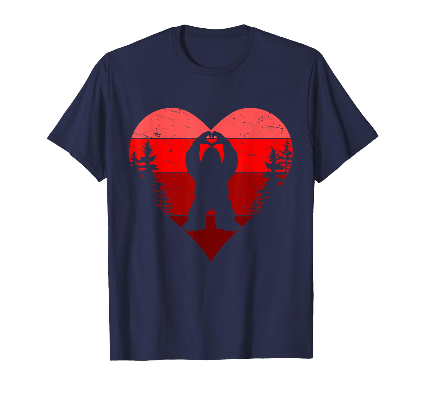 Retro Funny Bigfoot Sasquatch Heart Love Valentine Boy Men T-Shirt