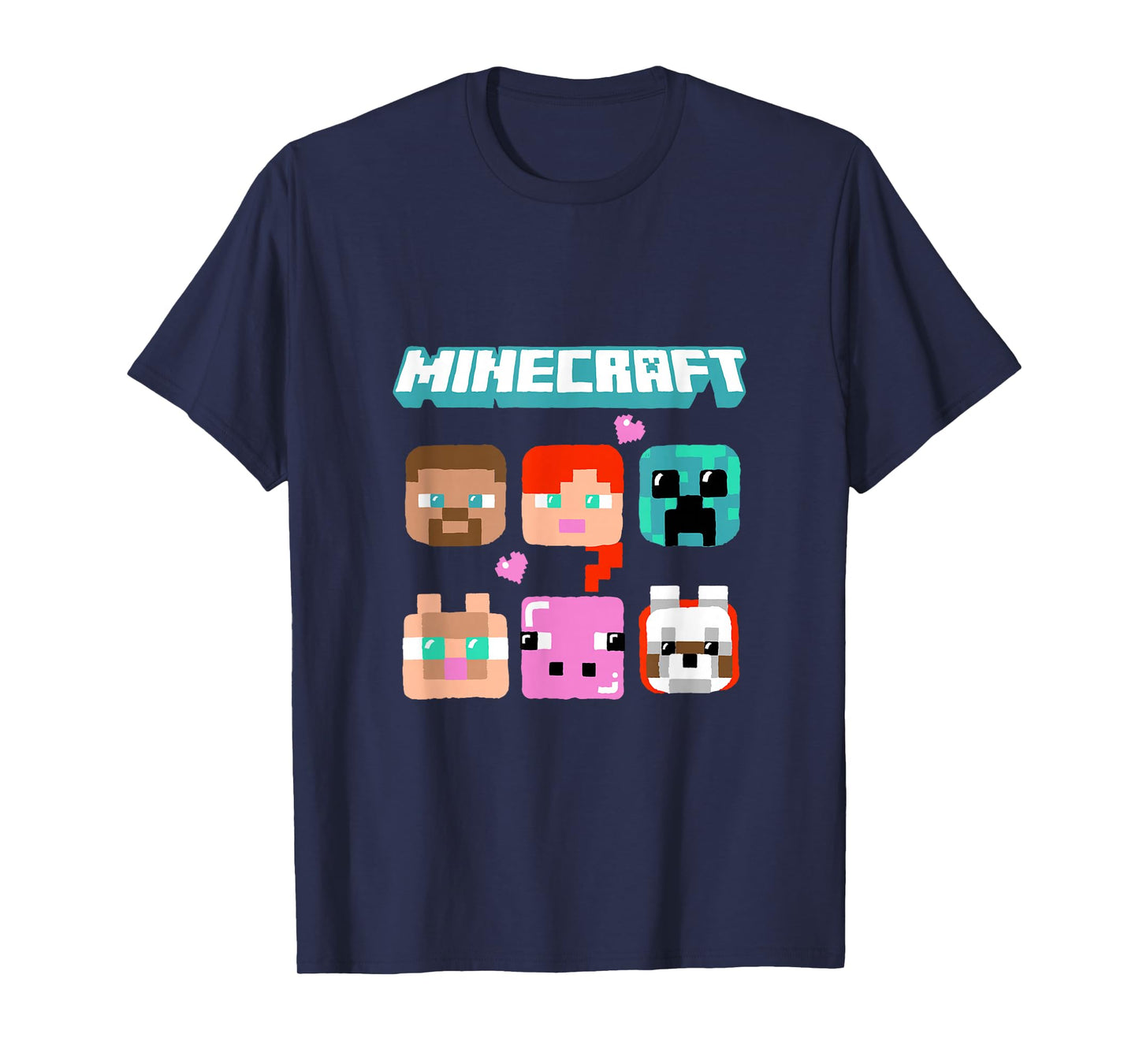 Minecraft Characters Faces With Hearts And Logo T-Shirt