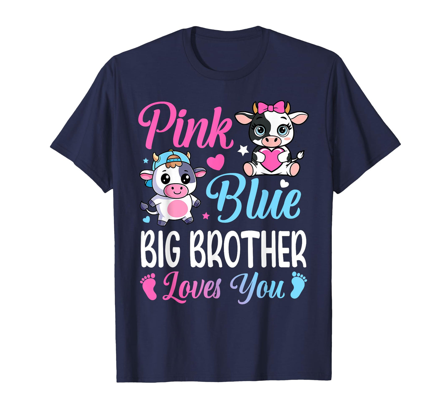 Pink Or Blue Big Brother Loves You Cow Gender Reveal Family T-Shirt