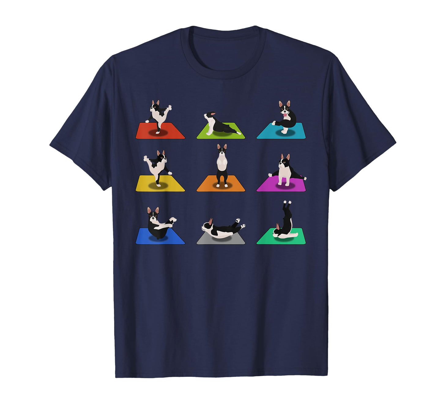 Funny Boston Terriers Yoga Asana Pose and Meditation T-Shirt