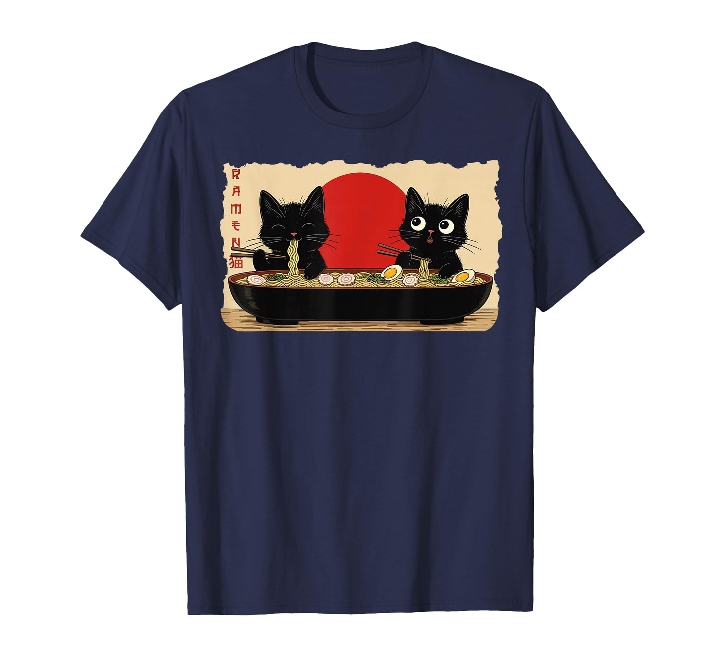 Anime Two Cat Ramen Japanese Funny Two Cat Graphic Anime T-Shirt