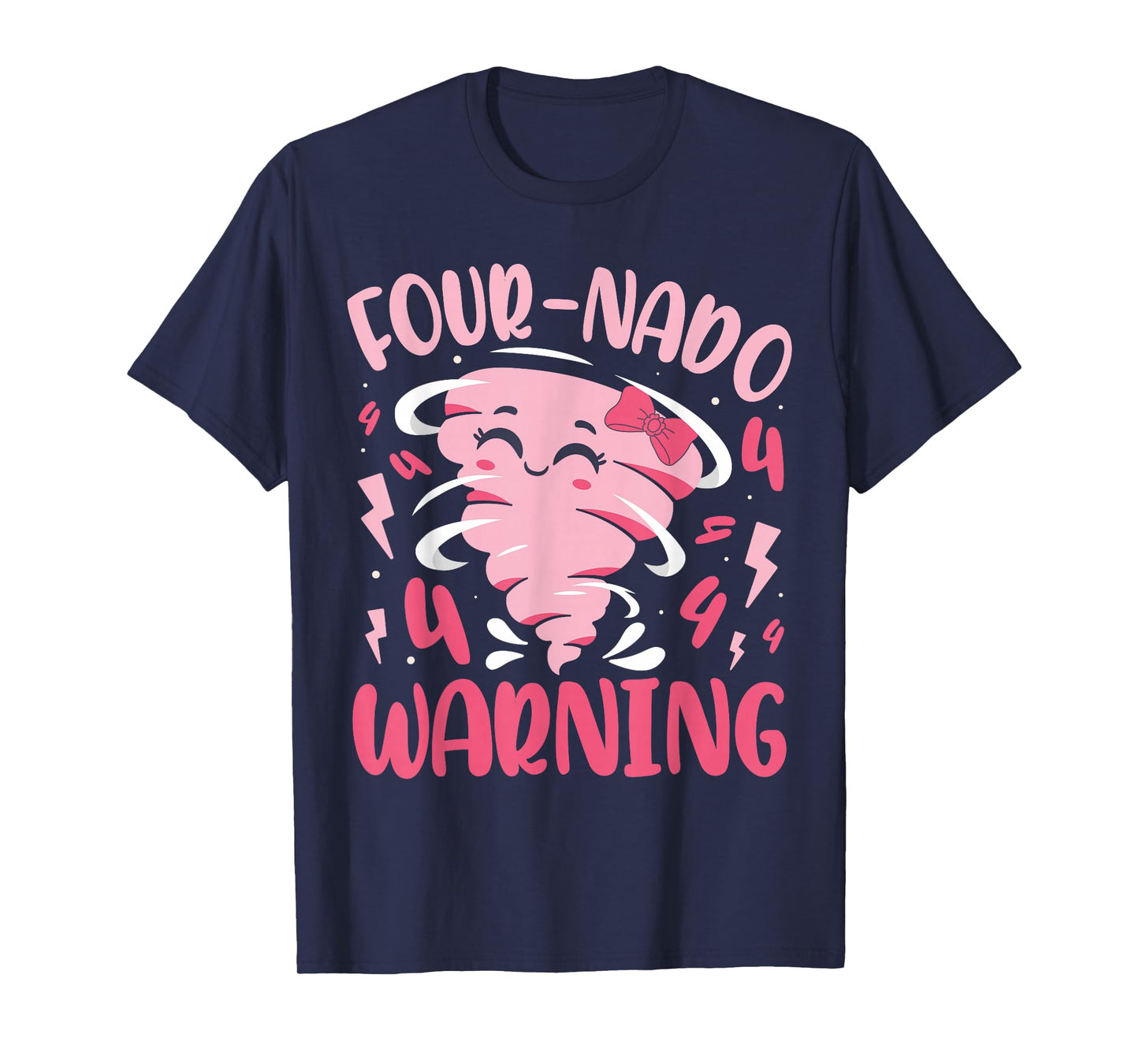 Kids Four-nado Warning 4th Birthday Pink Tornado Birthday T-Shirt