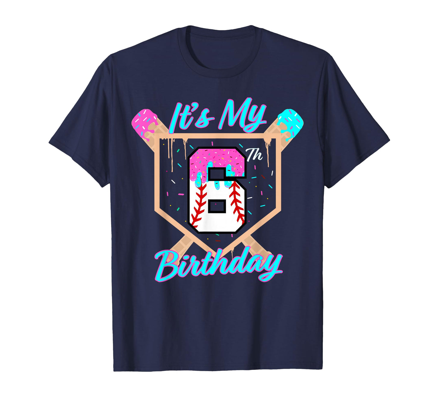 Baseball 6 Year Old Ice Cream Drip 6th Birthday Boy Number 6 T-Shirt