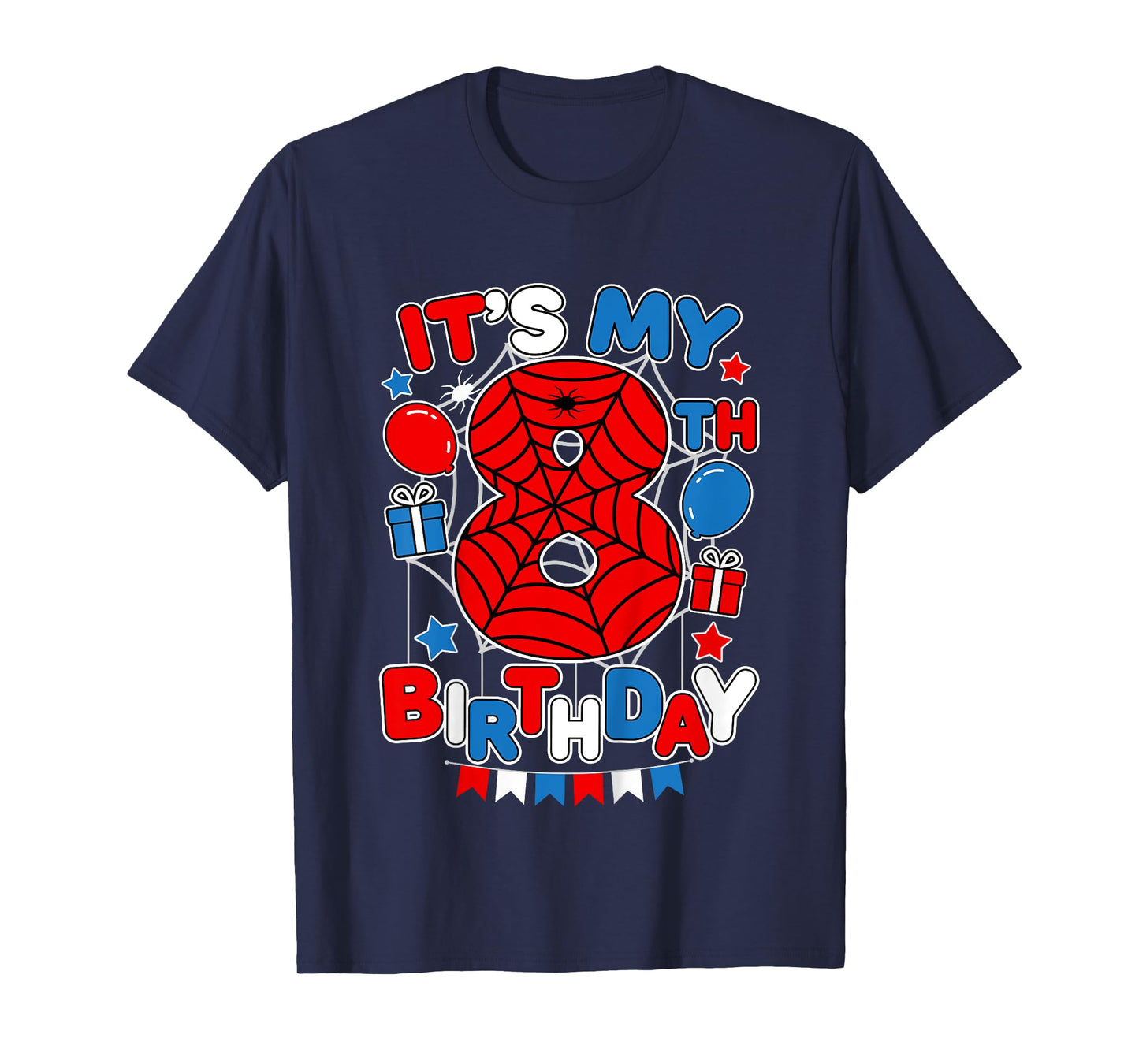 Kids It's My 8th Birthday Spider Theme Party 8 Year Old Boys Kids T-Shirt