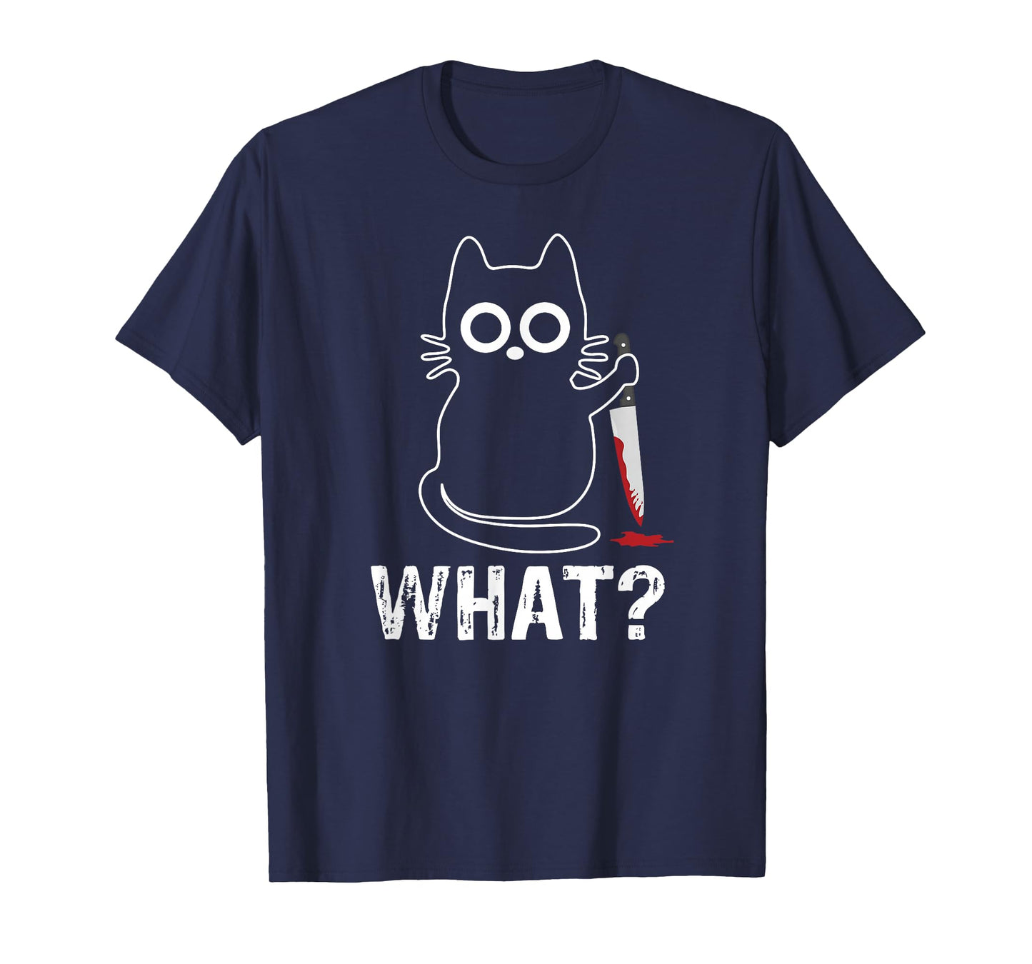 Tech-Tees Cats What? - Funny Cat With Knife Graphic Design T-Shirt, Small, Black