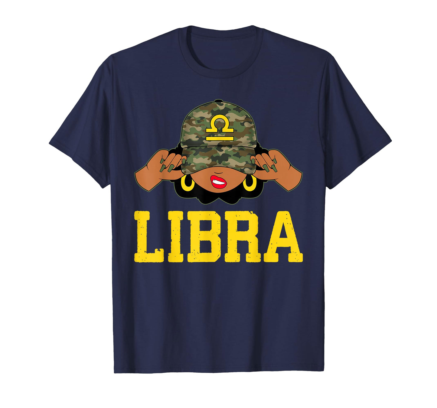 Libra Queen Sassy Black Woman Camouflage Cap Zodiac T-Shirt