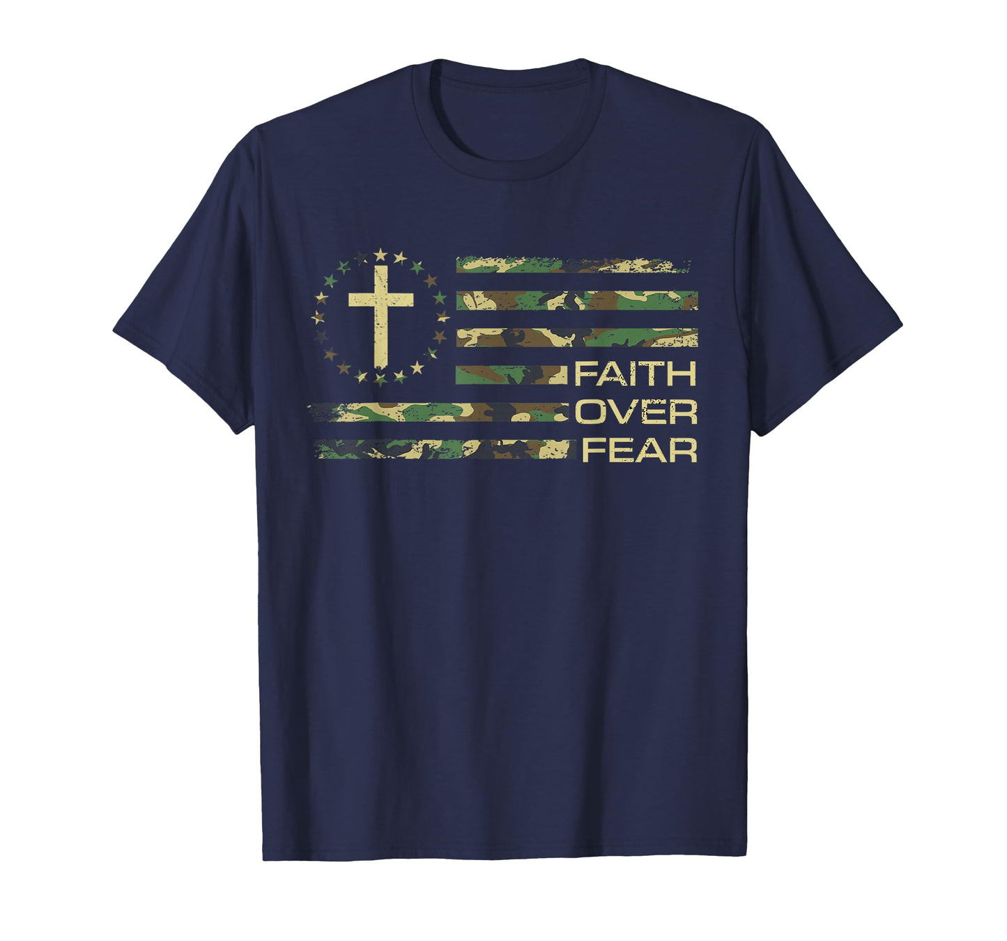 Jesus Faith Over Fear Cross Camo American Flag USA Christian T-Shirt