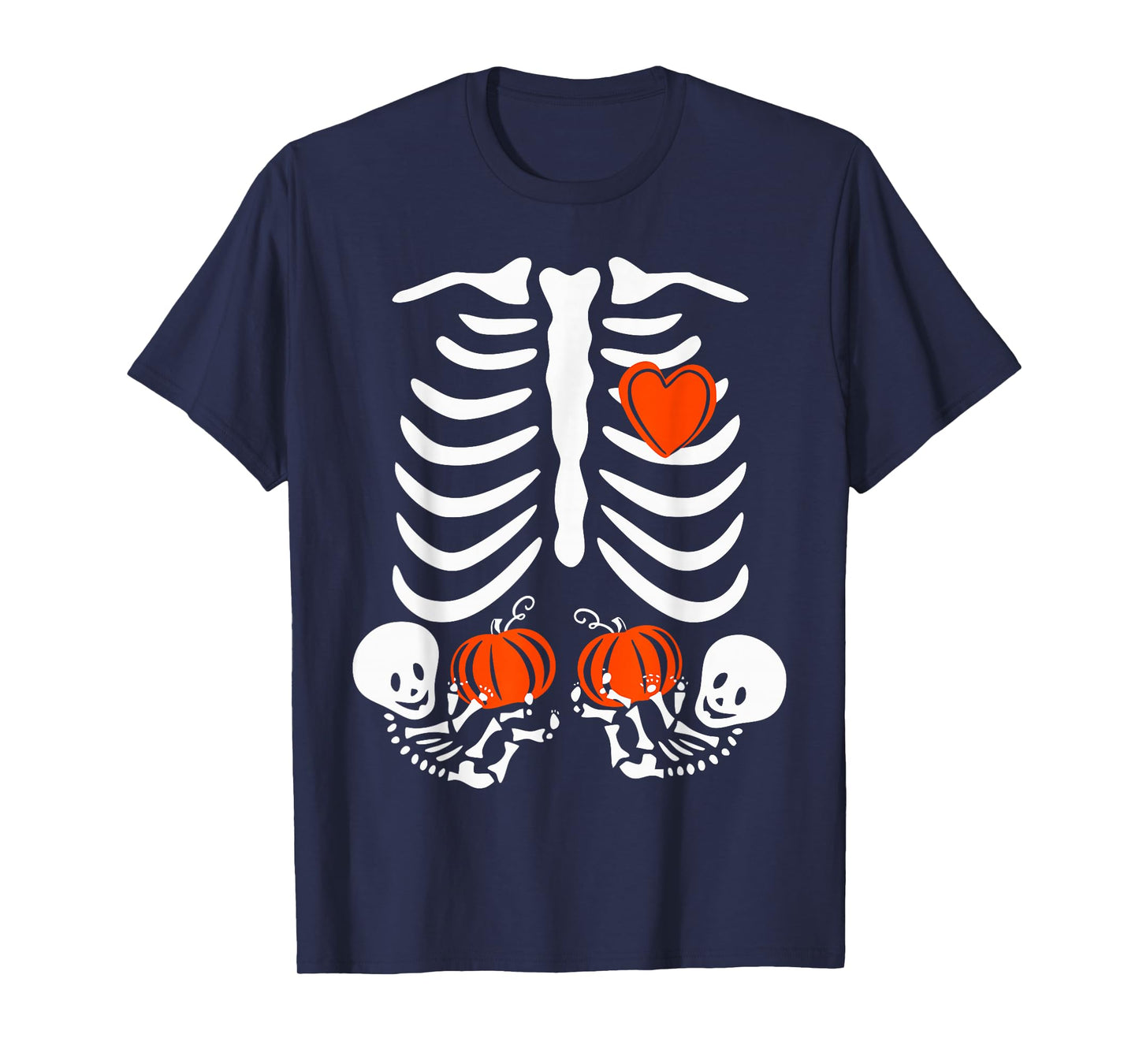 Womens Halloween Pregnancy Twins Costumes Pregnant Skeleton T-Shirt