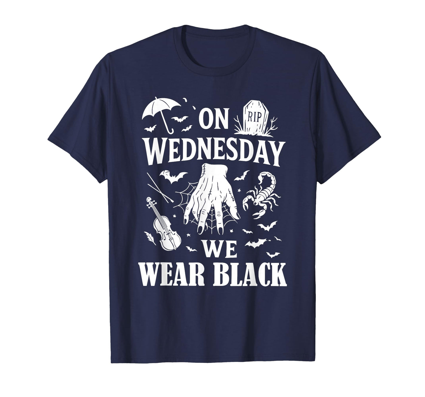 Funny Horror Hand On Wednesdays We Wear Black Halloween T-Shirt