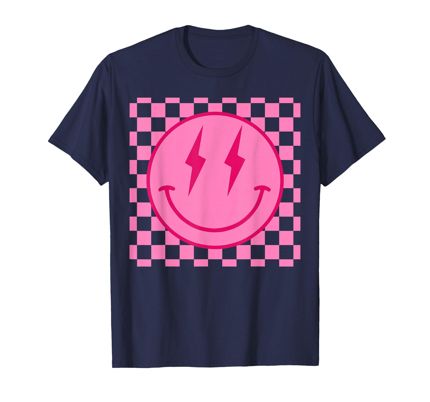 Retro Happy Face Shirt Checkered Pattern Smile Face Trendy T-Shirt