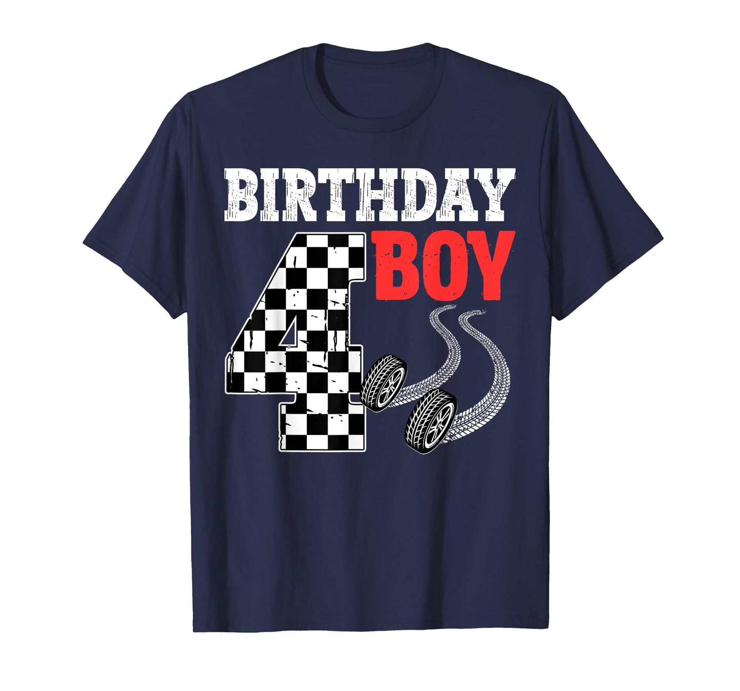 Birthday Boy 4th Birthday Racing Car Flag 4 Bday Race Car T-Shirt