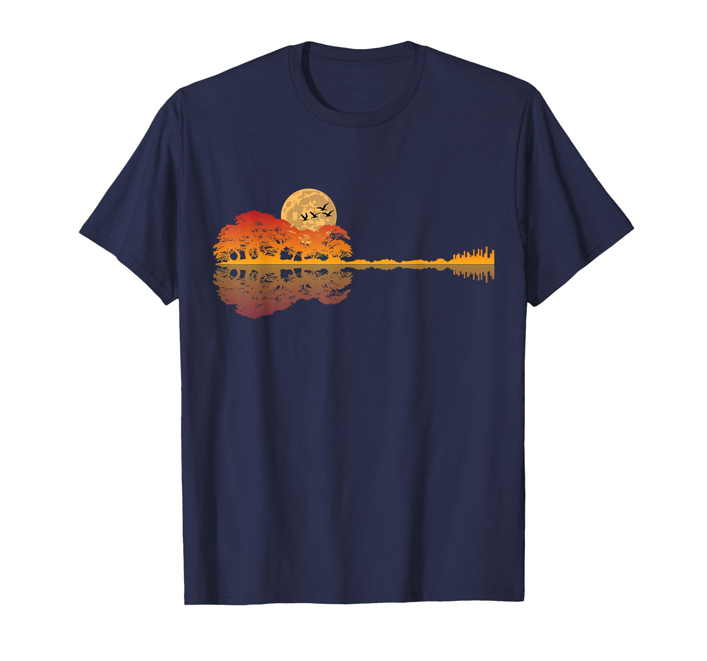 Guitar Lake Shadow Reflections Moon Love Guitar Musician T-Shirt