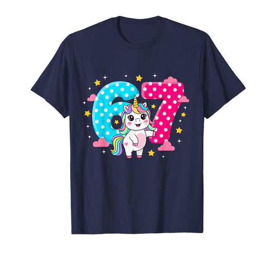 Six Seven Bruh Dabbing Unicorn 6 7 Meme 7th Birthday Girl T-Shirt
