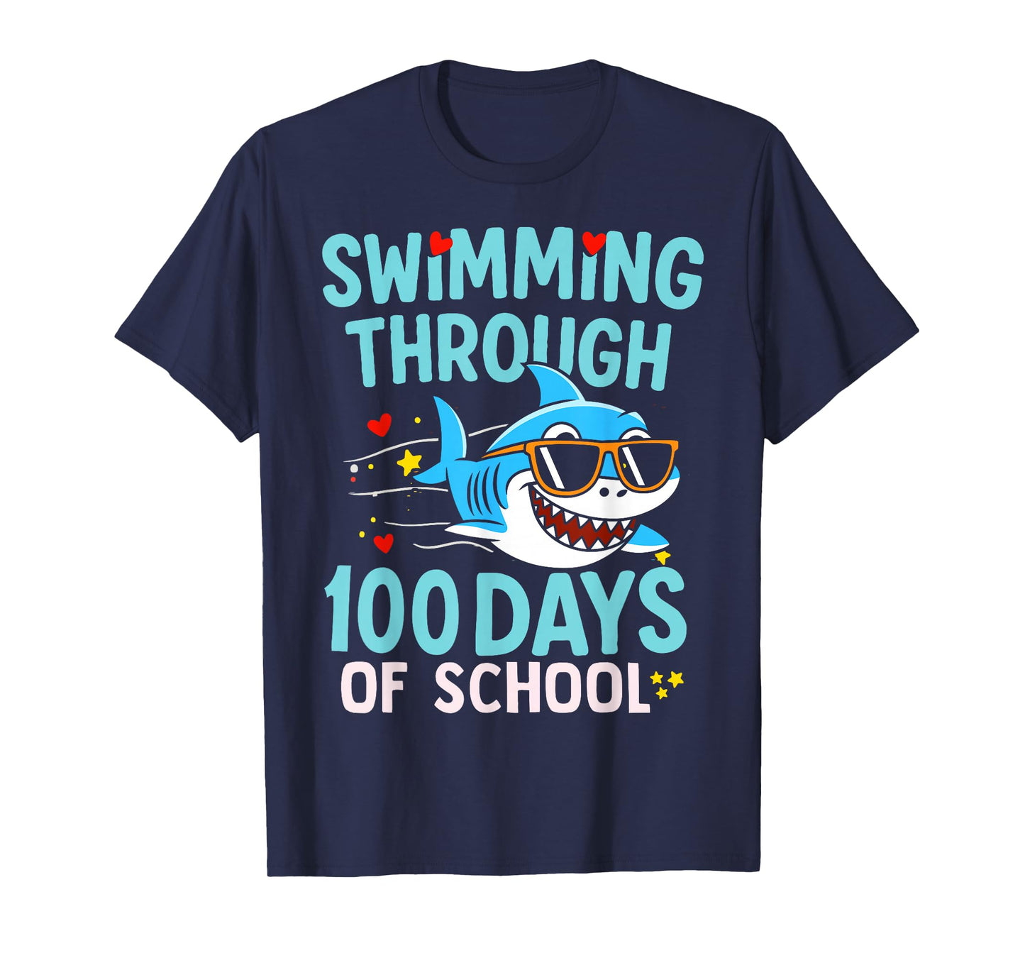 Sea Swimming Through 100 Days of School Cool Shark Boys Kids T-Shirt