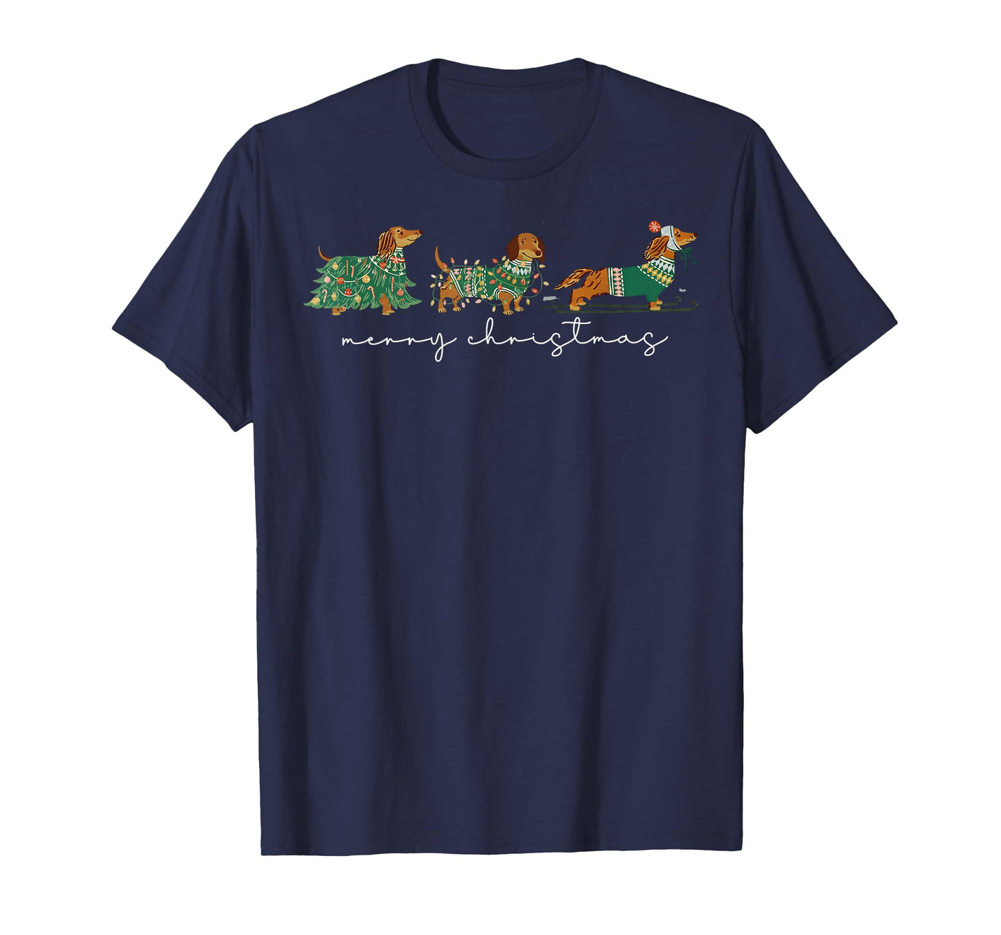 Cute Dachshund Merry Christmas Weiner Dog Lover Xmas Pajamas T-Shirt