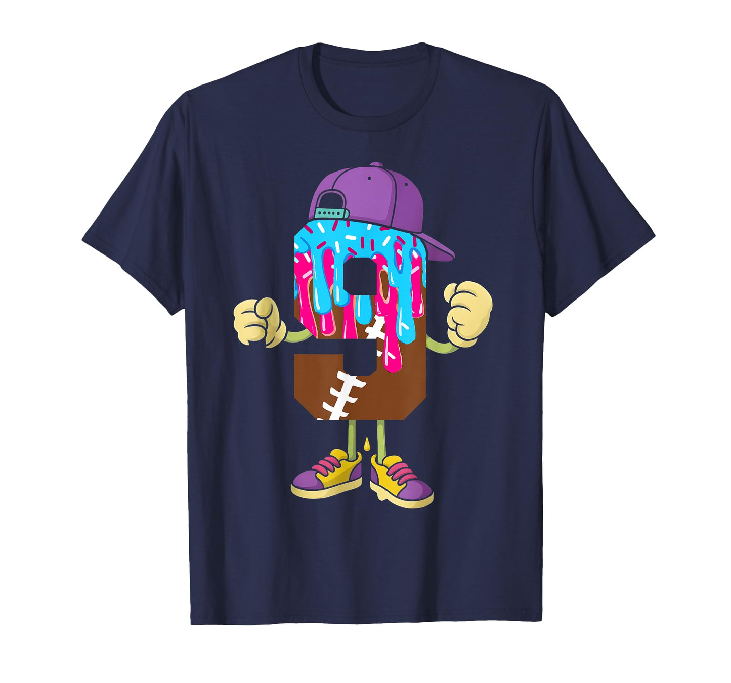 Football 9 Year Old Ice Cream Drip 9th Birthday Boys T-Shirt