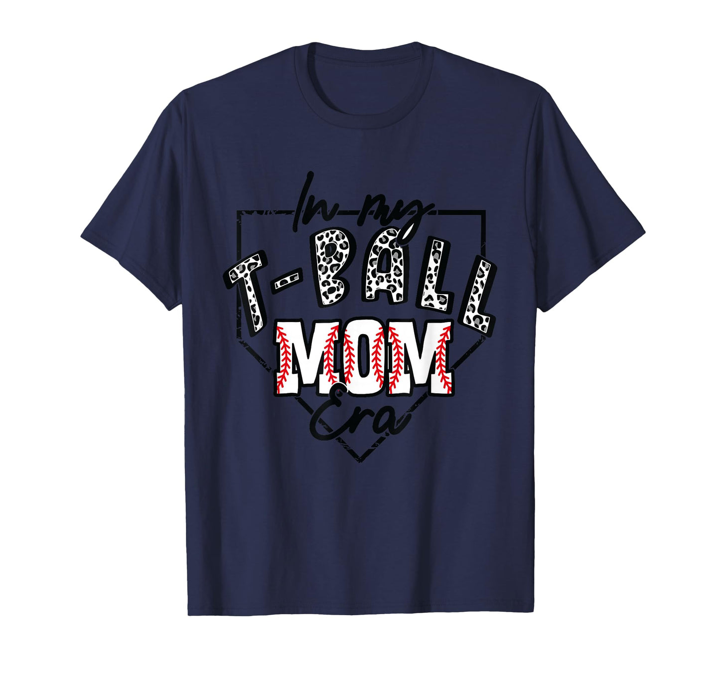 In My T-Ball Mom Era T-Ball Ball Mama Mother Leopard Print T-Shirt, Small, White